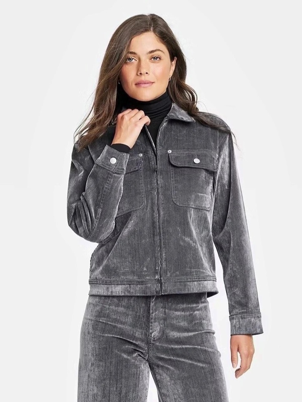 Universal Thread Velour Trucker Jacket Gray /Blue Size Small
